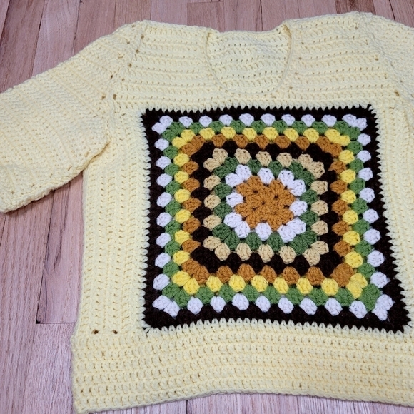 Handmade Granny Square Crocheted Top Yellow Unqiue - Picture 1 of 12